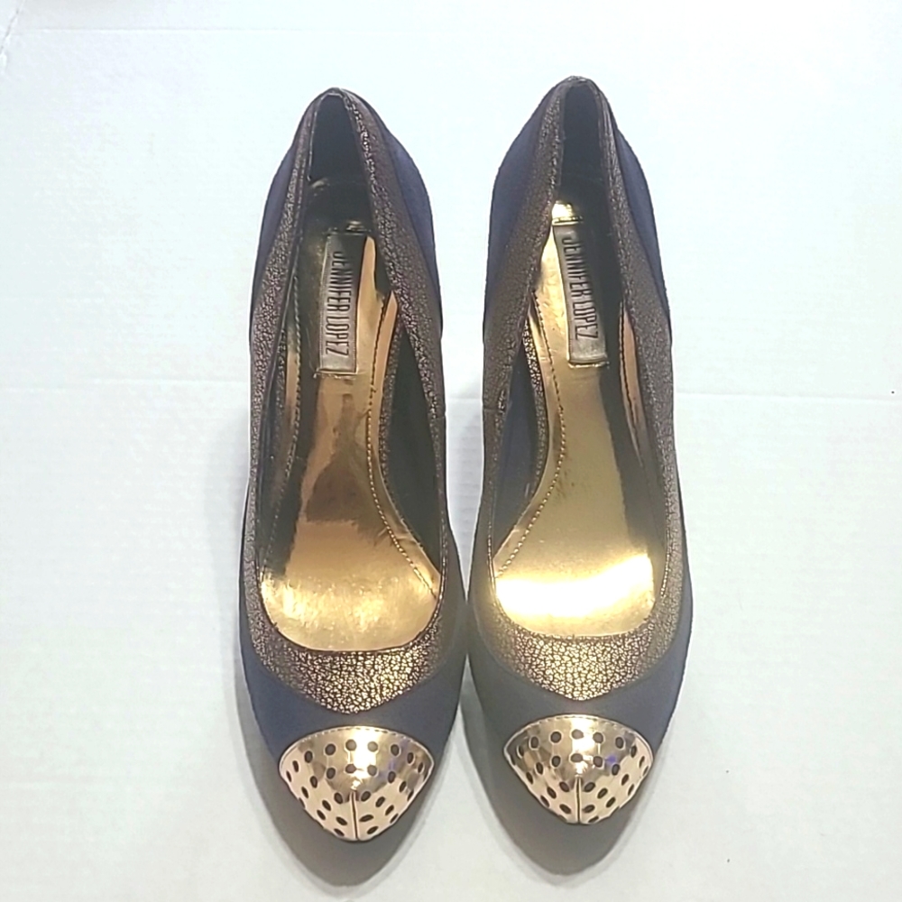Jennifer Lopez Heels Womens 8M Novella Pumps Platform Blue Gold Stiletto High
